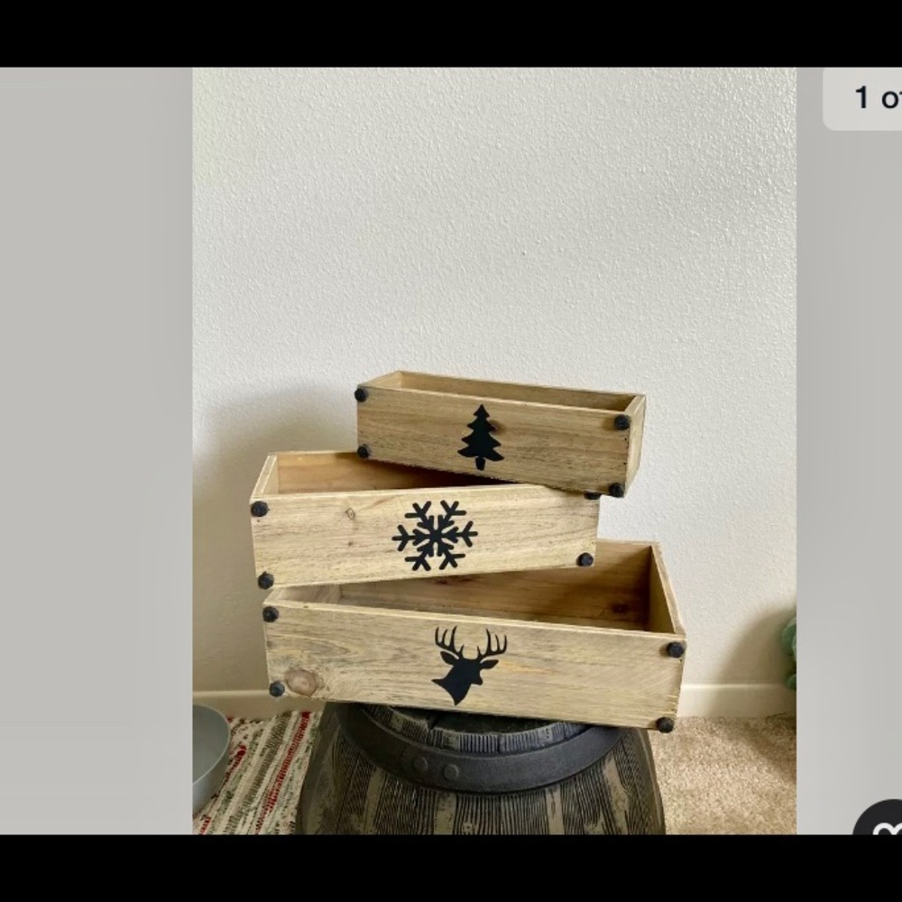 3 RUSTIC WOODEN BINS, decor for holiday